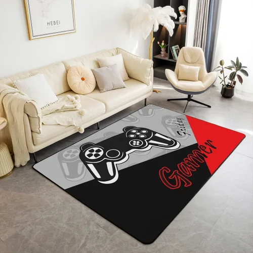 Alfombra de juego de 4 x 5 pies, alfombra para sala de estar, dormitorio, decoración de sala de juegos, color rojo, gris, negro, alfombra decorativa