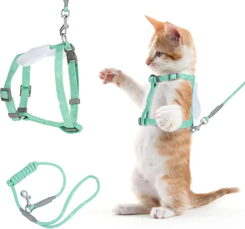 Miniatura 12 de TIESOME Juego de arnés y correa para gato, arnés ajustable degradado para gatito, arnés a prueba de escapes con correa para caminar al aire libre