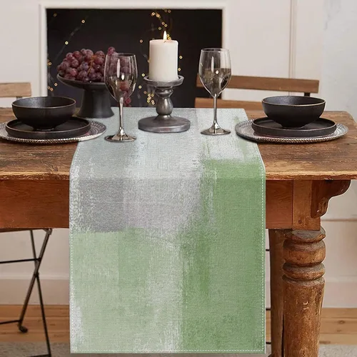 Miniatura 11 de Emvency - Camino de mesa de estilo granja, pintura de arte abstracto vintage en azul y gris para mesa de cocina, cenas familiares, fiestas, bodas