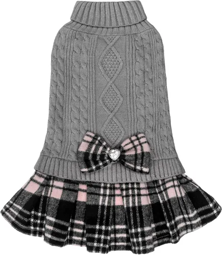 Miniatura 11 de KYEESE Suéter de punto grueso para perro, vestido de suéter para mascotas con corbatín, abrigos elásticos para mascotas, suéter suave para perros
