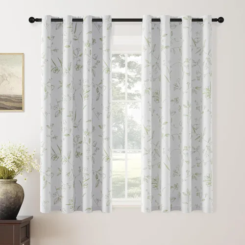 Miniatura 40 de ChrisDowa Cortinas florales 100% opacas de 63 pulgadas de largo, 2 paneles para dormitorio, sala de estar, estampado de flores negras