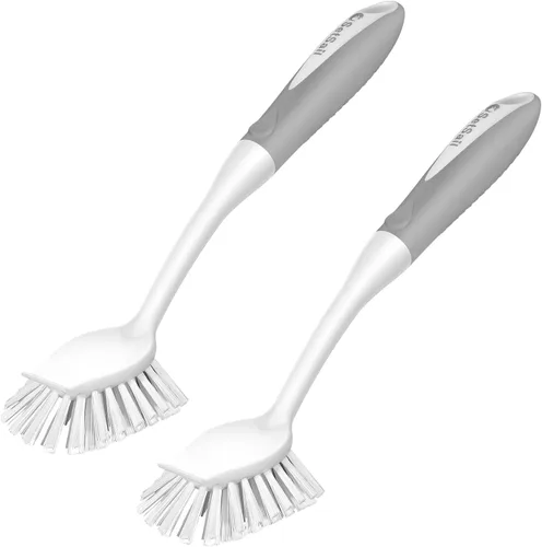 Miniatura 10 de SetSail Cepillo de platos con asa, paquete de 2 cepillos de cerdas rígidas con raspador integrado para limpiar platos, ollas y sartenes, fregadero