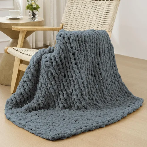 Miniatura 78 de Bigacogo Manta de punto grueso para sofá, 51 x 63 pulgadas, 100% tejida a mano con hilo de felpilla grueso jumbo, acogedoras y suaves mantas grandes
