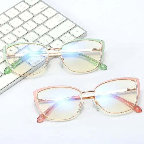 Miniatura 4 de Gafas de bloqueo de luz azul retro para mujer, marco de metal, gafas de ojo de gato