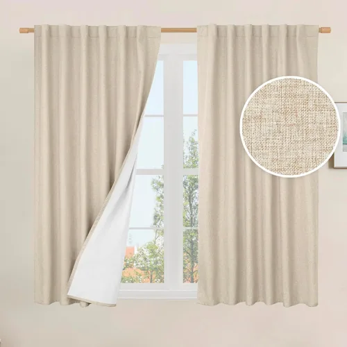 Miniatura 161 de LAMIT Cortinas de lino natural 100 % opacas para ventana, para dormitorio, 45 pulgadas, cortinas térmicas con textura de lino estilo granja