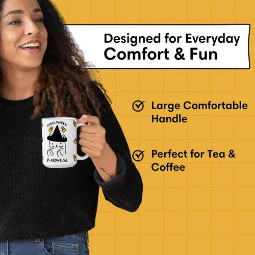 Miniatura 3 de LookHUMAN Taza de Café de Halloween – Halloween Is Meowgical Tazas, Taza de Café Espeluznante Idea de Regalos de Taza, 15 Onzas 10-Blanco
