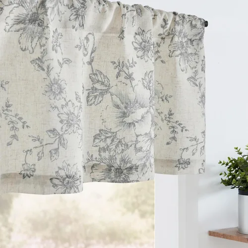 Miniatura 12 de jinchan - Cenefa de lino con borde de encaje, cenefa rústica de estilo granja para ventana de 16 pulgadas, tratamiento para ventana pequeña