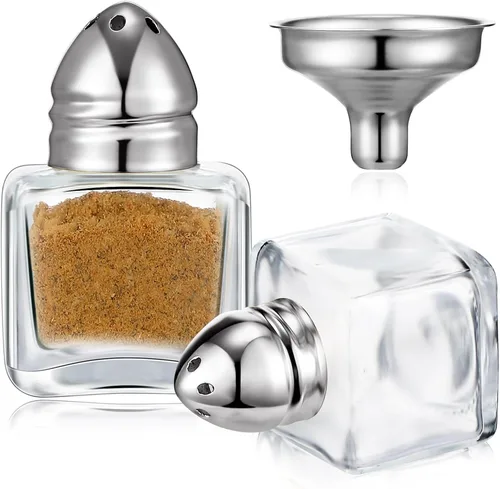 Miniatura 9 de Uiifan Juego de 12 piezas 0.5 oz de forma cúbica, pequeños saleros y pimenteros con tapas tonales, frascos de condimentos de vidrio transparente