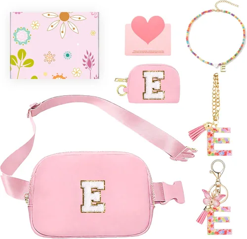Miniatura 55 de Regalos de moda para niñas adolescentes, cangurera con monograma para niña con llavero, collar, dijes de taza, tarjeta de felicitación y caja