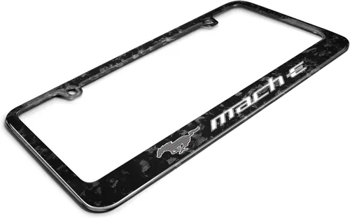 Miniatura 3 de iPick Image Compatible con Ford Mustang Mach-E marco de matrícula de fibra de carbono forjada color negro real