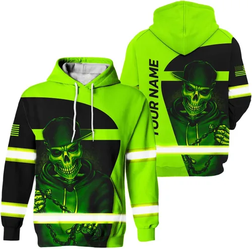 Miniatura 32 de Maddly Ropa de trabajo de seguridad con calavera de alta visibilidad con la bandera de EE. UU., nombre personalizado para trabajadores, corredores