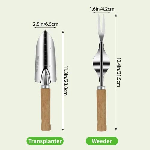 Miniatura 4 de Juego de herramientas de jardín, 2 piezas de herramientas de jardín de acero inoxidable resistente, kit de jardín con mango ergonómico de madera