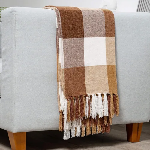 Miniatura 21 de RECYCO Manta Suave y Acogedora de Chenilla con Flecos de Borlas para Sofá, Sillón, Cama, Sala de Estar, Regalo (Amarillo Mostaza, 50'' x 60'')