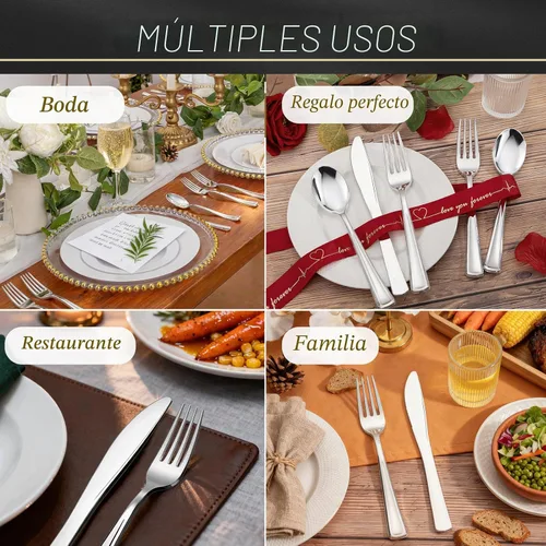 Miniatura 9 de WDF 180 cubiertos de plástico plateado – cubiertos de plástico plateado – cubiertos de plástico elegante resistente – 60 tenedores, 60 cuchillos, 60