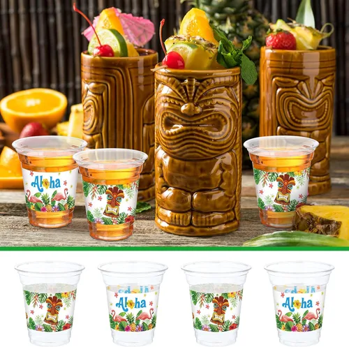 Miniatura 3 de Blulu 60 tazas Tiki para fiesta, hawaiano, Luau, vasos de plástico desechables Aloha Tiki, suministros de plástico para bebidas hawaianas Luau