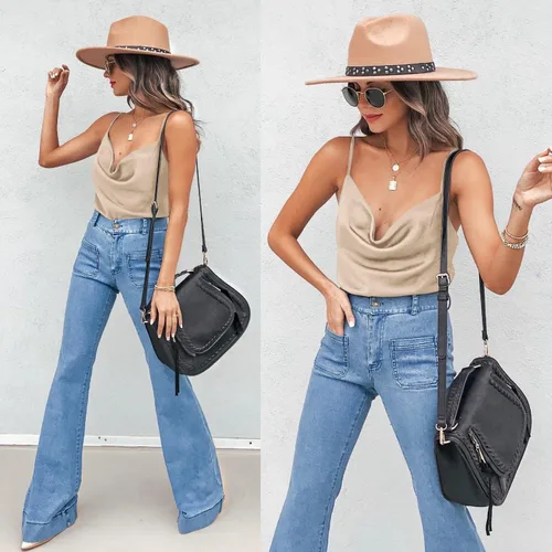 Miniatura 2 de Aoulaydo Camisola de satén con tirantes delgados y cuello en V para mujer, con cuello vuelto, camisola de seda, sin mangas