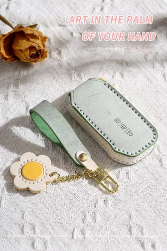 Miniatura 5 de ontto Funda de piel encerada para llave de coche, estilo retro, compatible con Kia EV6 2022, color verde