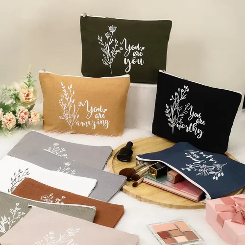 Miniatura 4 de Coume 30 piezas de regalo de agradecimiento de graduación para mujeres, bolsa de maquillaje de lona inspiradora, bolsas de cosméticos motivacionales