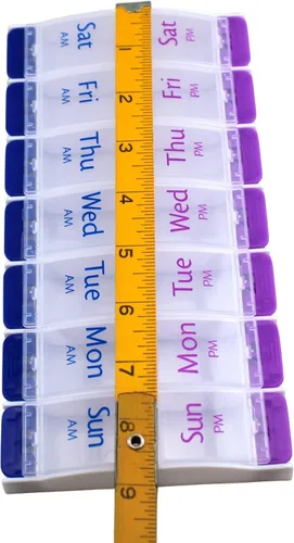 Miniatura 7 de Organizador de píldoras jumbo extra grande de 8.75 x 4.25 pulgadas, fácil de abrir a presión, 7 días, 2 veces al día, pastillero semanal AM PM