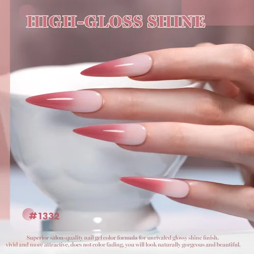 Miniatura 2 de RARJSM Esmalte de uñas en gel que cambia de color Nude Translucido Rosa a Rojo Berry, cambio de temperatura de estado de ánimo térmico, degradado