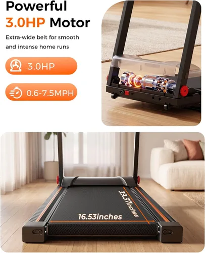 Miniatura 7 de 5% Incline Walking Pad Treadmill, 300LB Capacity Folding Treadmills for Home, Walking pad with Handle bar, 3.0 HP Quiet Dual Cushion System 2-Negro