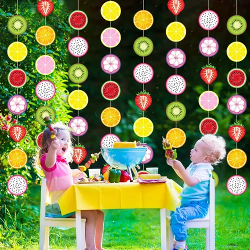 Miniatura 4 de Duraaamo Paquete de 8 pancartas para fiesta de frutas, guirnalda de papel de Twotti Frutti bailando Frutti, recortes colgantes de papel para verano