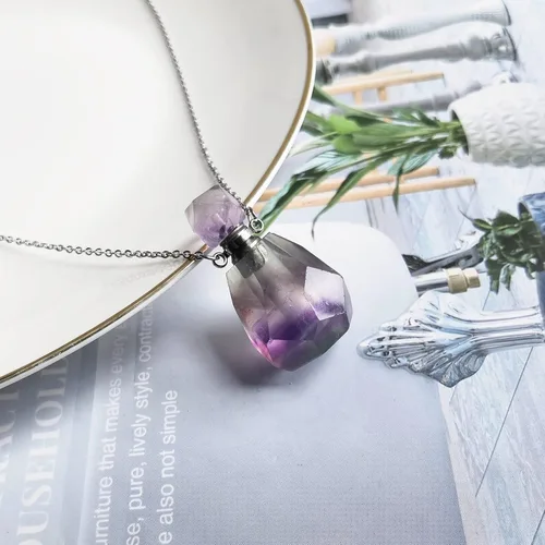 Miniatura 42 de Perfume Bottle Necklace Heart Shape, Amethyst Necklace Healing Crystal for Women, Essential Oil Diffuser Bottle Necklace Jewelry for Liquid