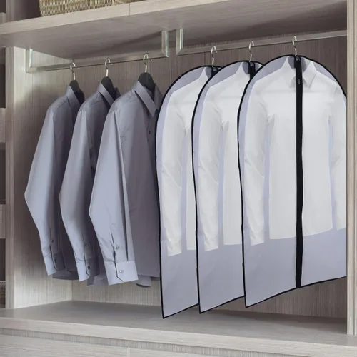 Miniatura 25 de Bolsas de ropa de 50 pulgadas para colgar ropa, fundas transparentes a prueba de trajes con refuerzos de 4 pulgadas para almacenamiento en armario