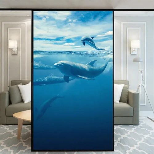 Miniatura 9 de Película decorativa de privacidad esmerilada sin pegamento para ventana, hermoso patrón de playa, puerta de vidrio, ventana, calcomanías