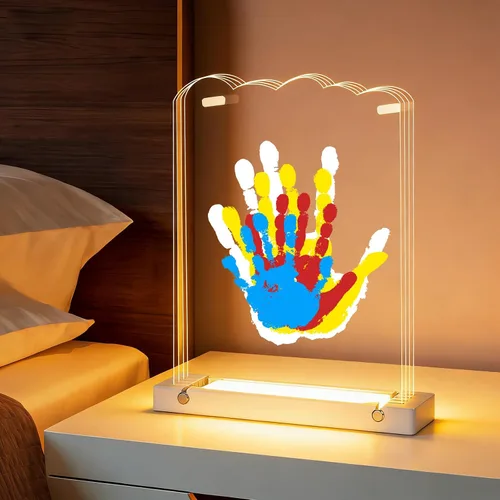 Miniatura 9 de Kit familiar de huellas de manos con luz, kit de mano y huella de bebé, regalos familiares para nuevos padres, Navidad, adopción, baby shower