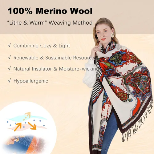 Miniatura 213 de DANA XU Manta de pashmina extragrande 100% de lana merina, bufanda de viaje, bufanda de cachemira para mujer, otoño e invierno, chal de gran