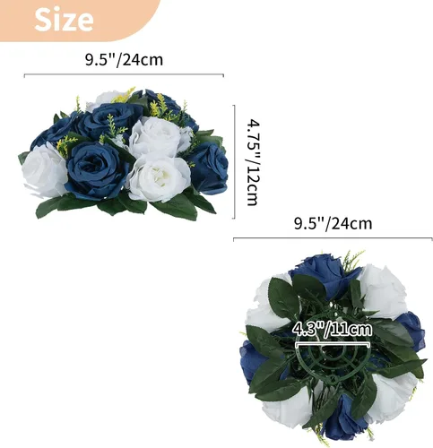 Miniatura 3 de NUPTIO Centros de Mesa de Flores Artificiales para Mesas - 2 Piezas de 9.5 Pulgadas de Diámetro Bolas de Flores Falsas Rosas Azul Marino y Blanco