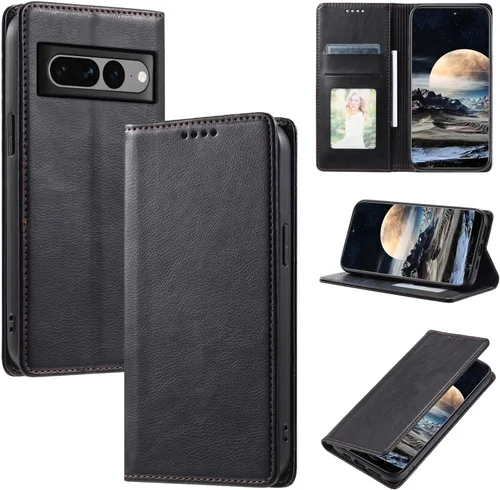 Miniatura 28 de Funda de cuero compatible con Google Pixel 7, compatible con Google Pixel 7 5G GVU6C GQML3 Flip Folio PU Funda de cuero negro