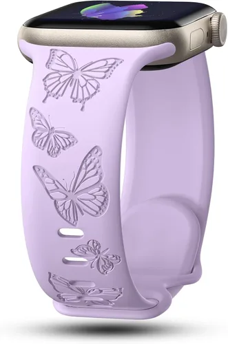 Miniatura 18 de Bandas con grabado de mariposa compatibles con Apple Watch de 41mm 40mm 38mm 49mm 46mm 49mm 46mm 45mm 44mm 42mm, mujeres, correa deportiva de Negro
