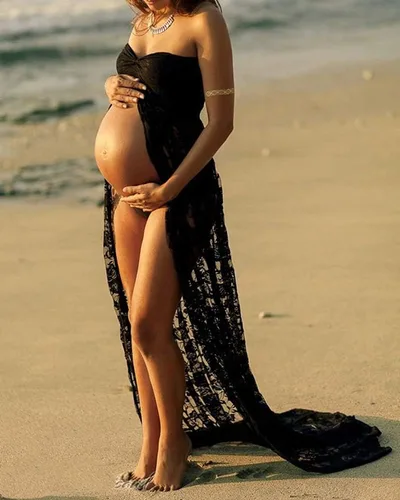 Miniatura 2 de Wamvp - Vestido de maternidad para sesión de fotos, mujeres embarazadas, encaje con hombros descubiertos, vestido de maternidad para baby shower