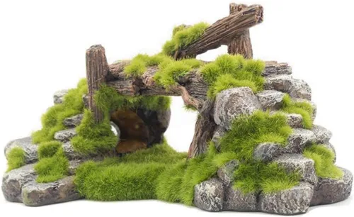 S-Lifeeling Decoración de pecera Musgo Rockery Plantas de piedra Ruinas de madera Paisajismo Tortuga Tanque Decoración Pescado Refugio de camarones