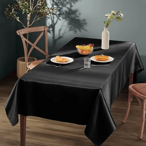 Miniatura 2 de Homiest Mantel de satén, 60 x 84 pulgadas, color negro, superposición brillante, decoración de mesa rectangular sedosa para bodas, graduaciones