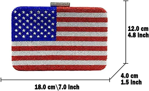 Miniatura 3 de Boutique De FGG The American National Flag Crystal Clutch Purse for Women Evening Bags Party Chain Shoulder Handbags,Mini