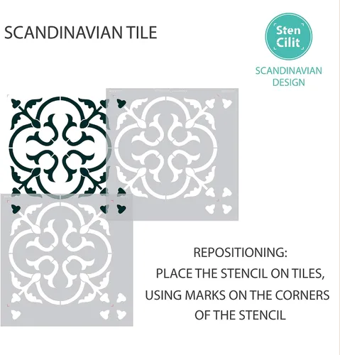 Miniatura 9 de STENCILIT® Scandinavian Plantilla grande para piso - XL de 18 x 18 pulgadas, plantilla de azulejos, plantillas para pintar pisos, plantillas
