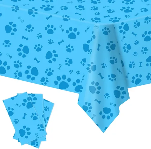 Miniatura 7 de DUAIAI Mantel con estampado de patas, 1 paquete de plástico de tamaño grande de 54 x 108 pulgadas, mantel con estampado de pata de perro y letrero