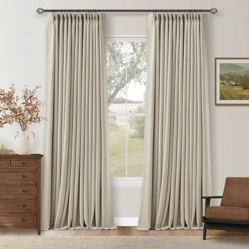 Miniatura 14 de Juego de 2 paneles de cortinas plisadas negras de 80 pulgadas para sala de estar, cortinas plisadas de lino con forro de 80 pulgadas de largo, 100%