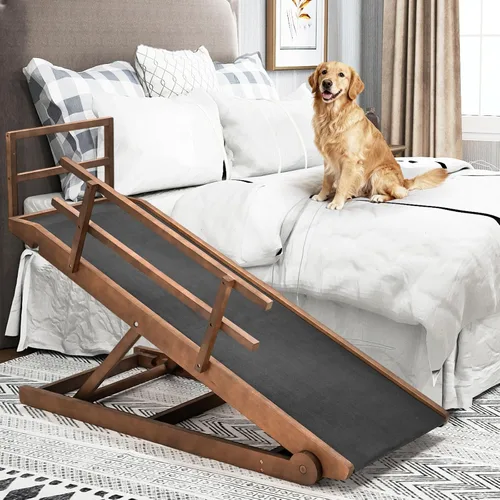 Miniatura 9 de SLSY Rampa para perros para cama, sofá y SUV, rampa plegable ajustable mejorada para mascotas con alfombrilla de goma antideslizante, 45.2 pulgadas