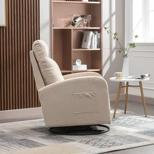 Miniatura 3 de LUCKHAO Mecedora giratoria, sillón giratorio para guardería, tapizado de tela de tilo, mecedoras modernas para guardería, dormitorio, sala de estar