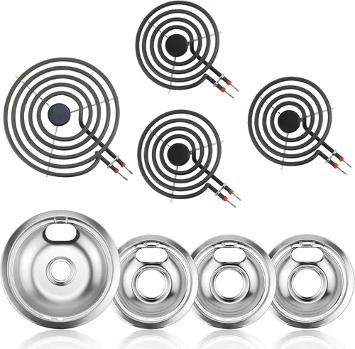 Miniatura 11 de Bandejas de Goteo para Quemadores de Estufa Eléctrica, Cubiertas de Quemadores de Estufa W10290353(6") W10290350(8")+Repuesto de Quemadores