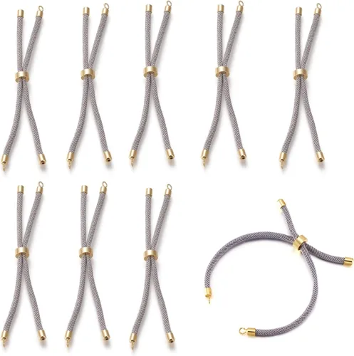 Miniatura 11 de 10 piezas de pulseras de cordón de nylon torcido para hacer joyas ajustables con deslizadores con accesorios de latón dorado para accesorios