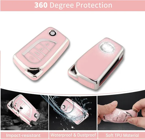 Miniatura 3 de Pangpai Funda de llavero rosa para Toyota, funda de TPU suave con llavero brillante para Toyota Fortuner Tundra Camry RAV4 Highlander Corolla Smart