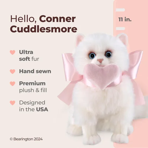 Miniatura 2 de Peluche de Gato de la Colección Bearington - Peluche de Gato Realista y Felpa Blanca para Niñas - Linda Gatita de 25 cm