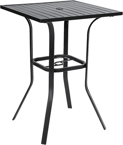 Crownland Barra de patio de 39 pulgadas de alto, marco de metal, mesa de bar para exteriores, mesa de listones con agujero para sombrilla de 1.57