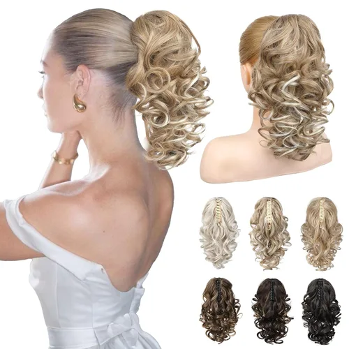 Miniatura 11 de REECHO Extensión de Cola de Caballo de 12", Clásica Suelta Rizada Ondulada con Clip de Garra, Extensiones de Cabello de Colas de Caballo para Mujer