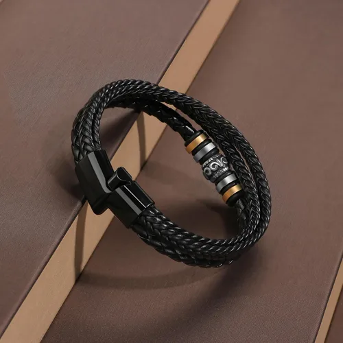 Miniatura 5 de JoycuFF Men Leather Bracelet Gifts for Birthday Christmast Braided Bracelet for Boyfriend Son Grandson Brother Son 7.58.59 inches Wristband
